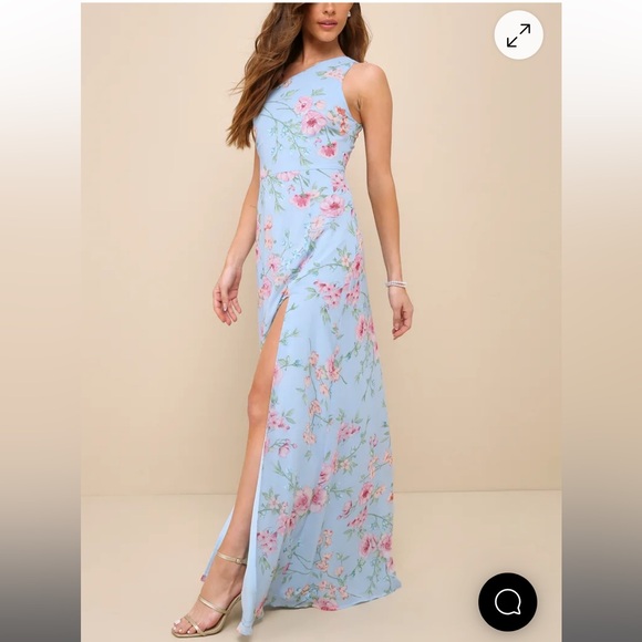Lulus Elegant Admiration Light Blue Floral One-Shoulder Maxi Dress - Picture 2 of 6